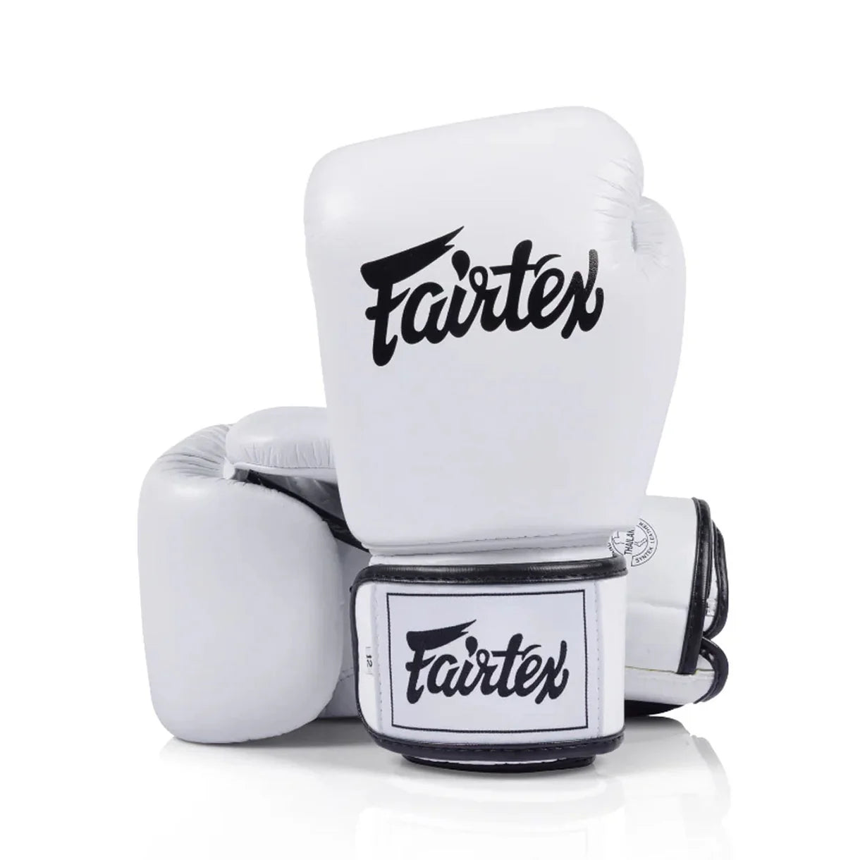 Fairtex white boxing gloves back view wrist strap