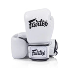 Fairtex white boxing gloves back view wrist strap