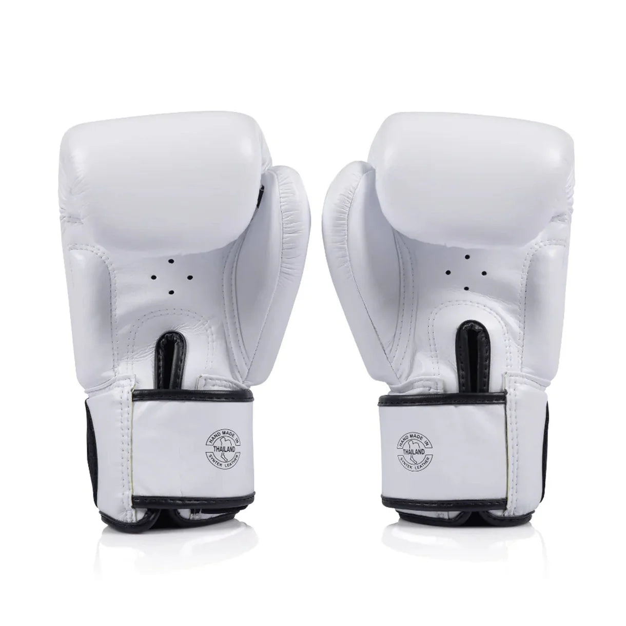hook and loop wrist strap on white Fairtex gloves