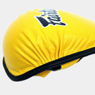 double wrist strap detail on yellow Fairtex gloves
