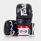 Palm view of Fairtex FGV18 Super Sparring MMA Gloves Black Red showing MMA glove shape and grip area