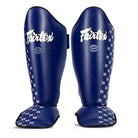 Fairtex Muay Thai Shin Guards Blue front view for kickboxing and sparring training