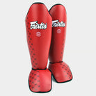 Fairtex Muay Thai shin guards red front view