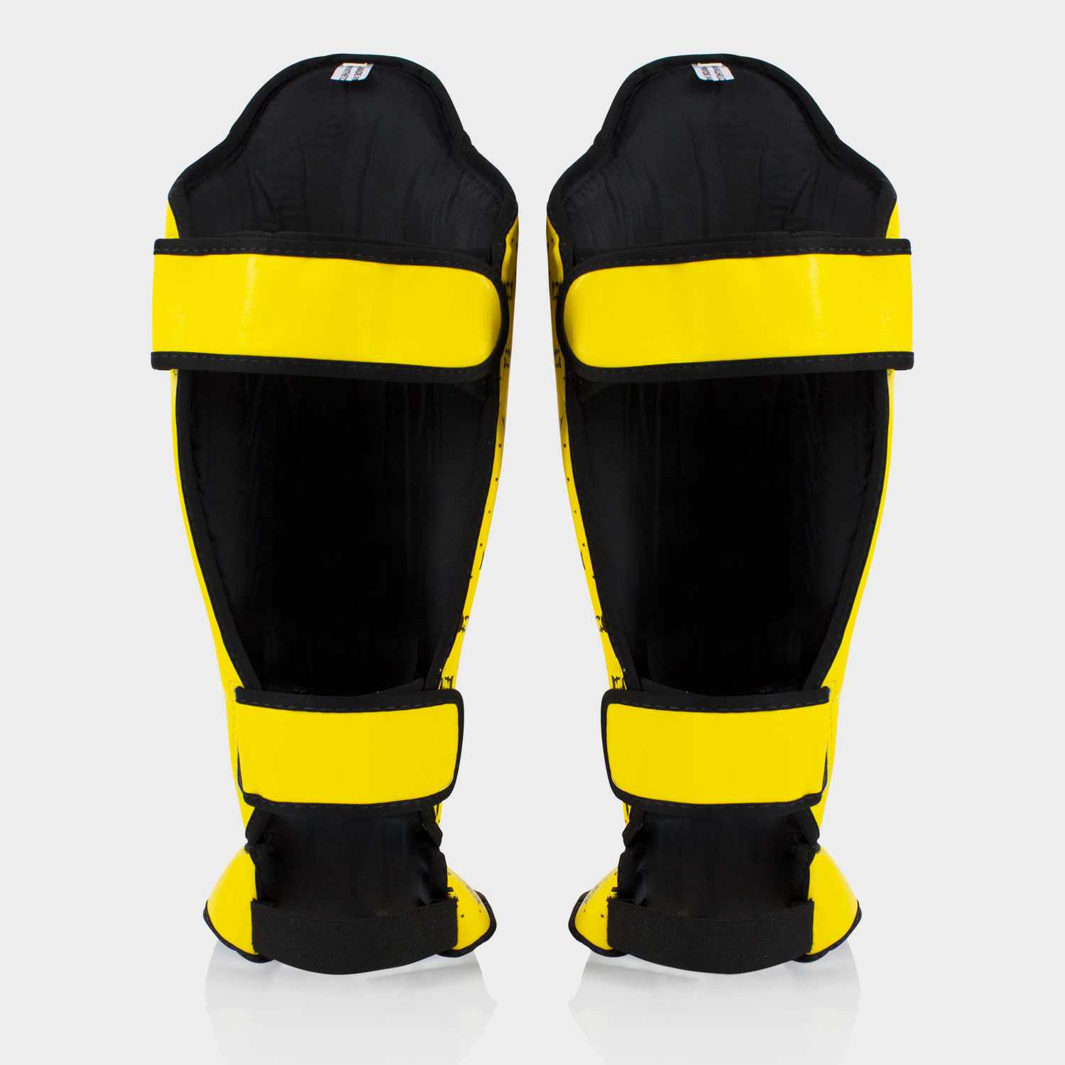 Back view of Fairtex SP5 shin guards showing secure fit system