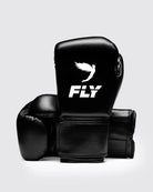 Front view of Fly Superloop Pro X2 Boxing Gloves in Black showing premium vegan leather design.