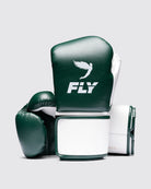 Front view of Fly Superloop Pro X2 boxing gloves in Pine Green and White