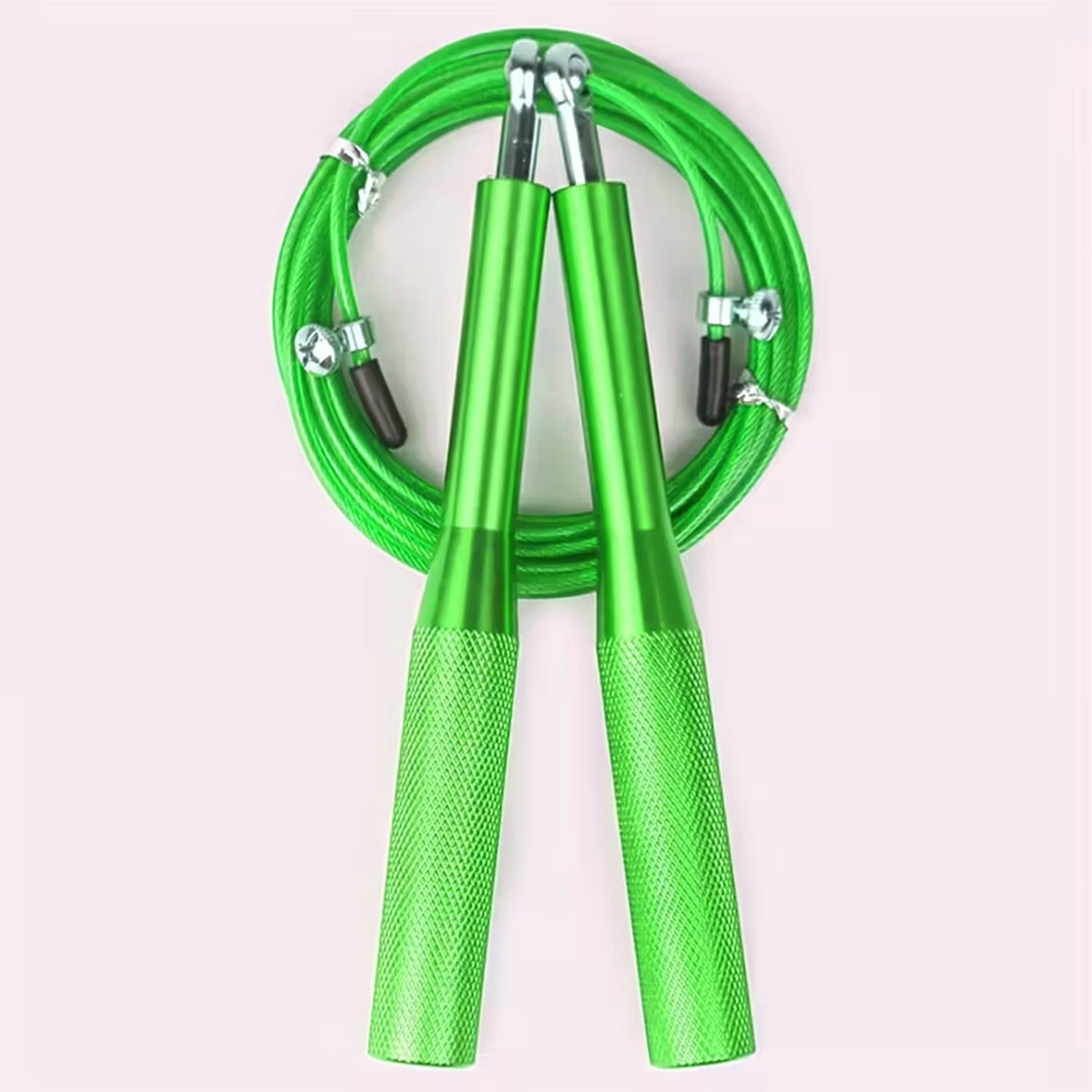 Green speed skipping rope with aluminium handles