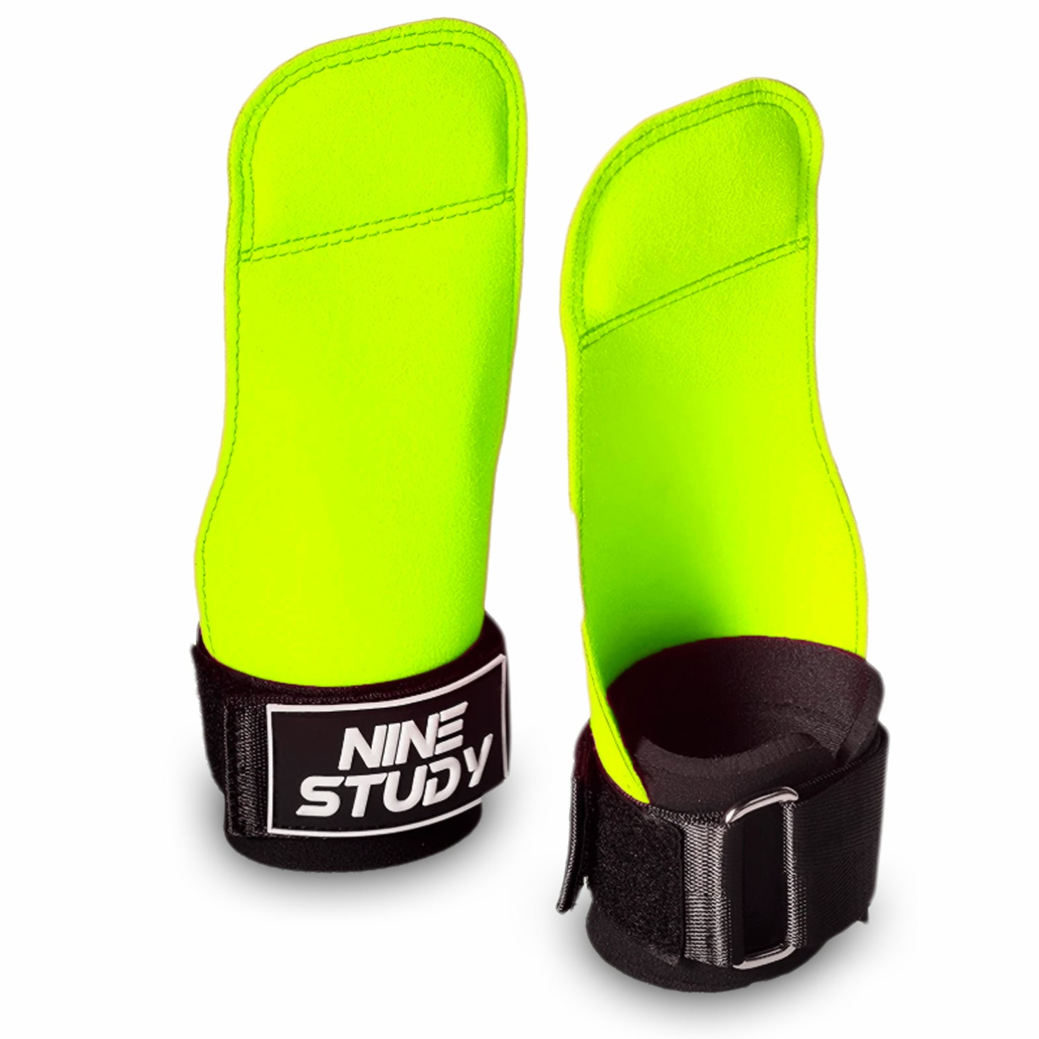neoprene lining inside wrist support on gym grips neon green