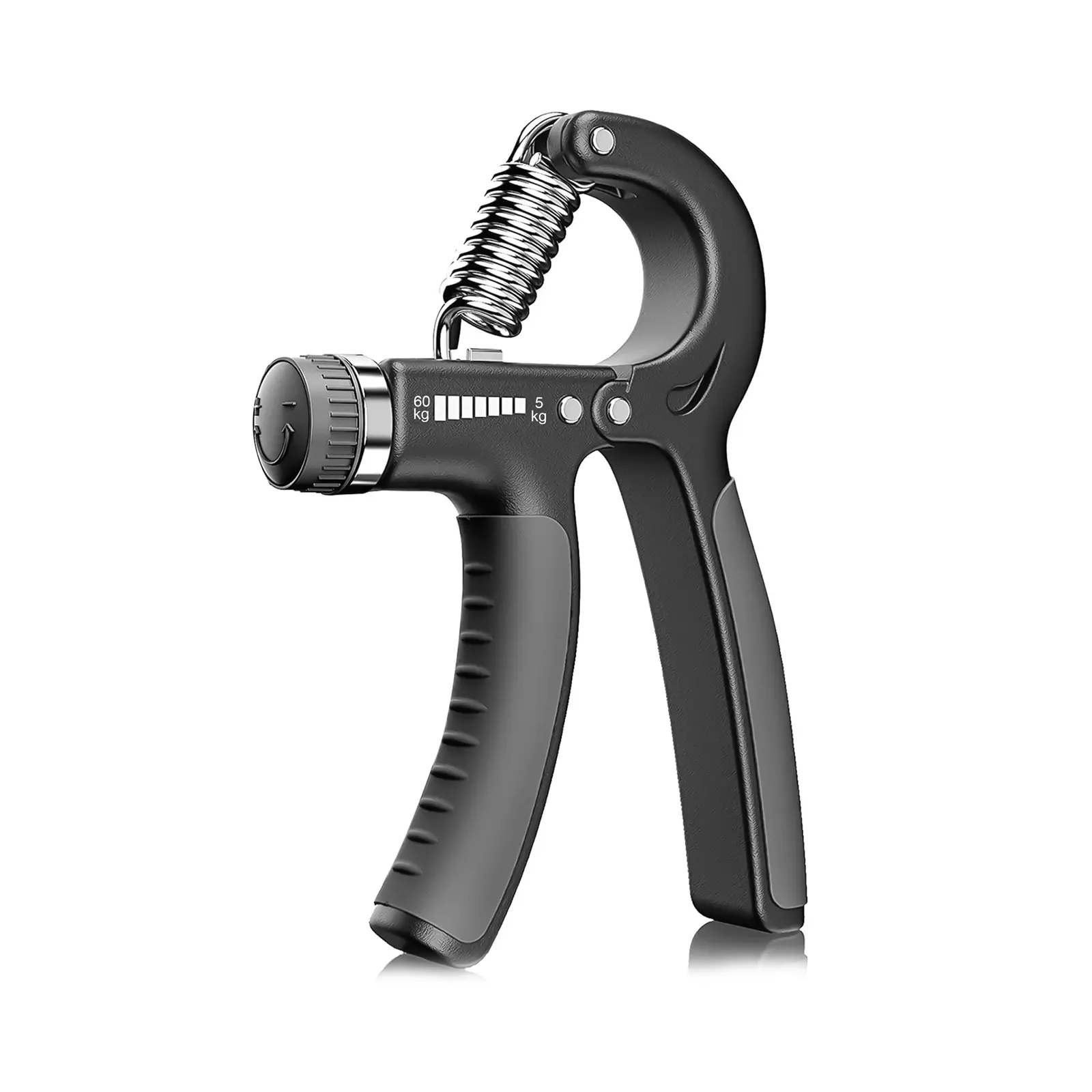 Front view of adjustable hand grip strengthener 5–60kg in black for forearm training.