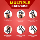 Portable hand gripper in use at gym for forearm and wrist strength training.