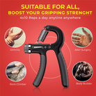 Close-up of resistance adjustment dial on 5–60kg hand grip trainer.