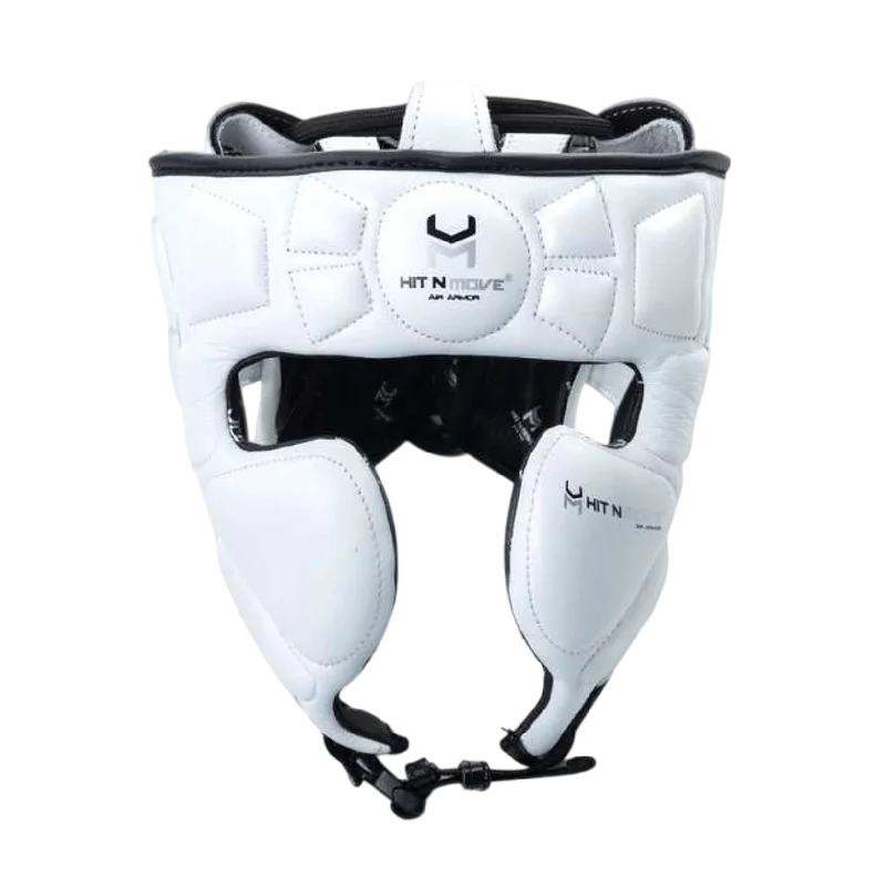 Hit N Move Air Armor Precision headgear showing slim cheek guard profile and lightweight design