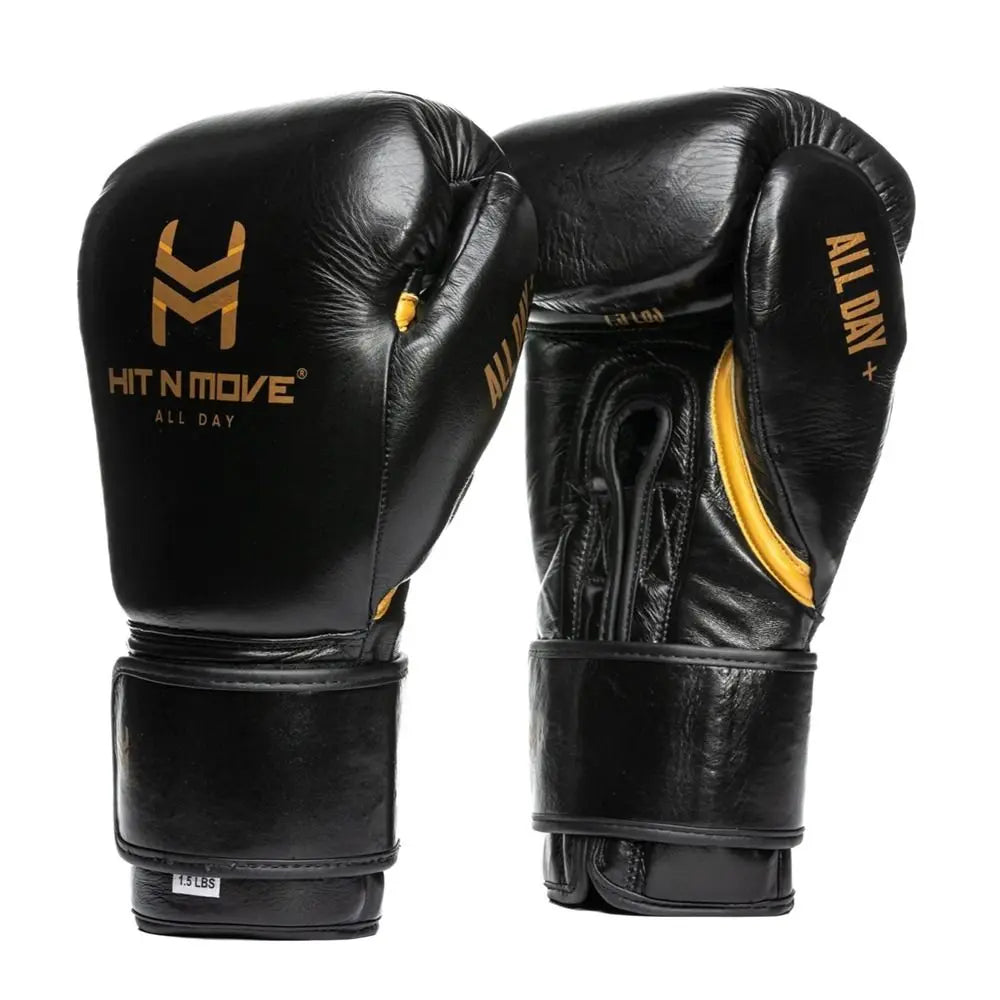HIT N MOVE Conditioning Boxing Gloves 1.5lbs / 24oz in Black/Gold