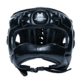 HIT N MOVE face saver boxing headgear black front view showing protective structure