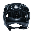 HIT N MOVE face saver boxing headgear black front view showing protective structure