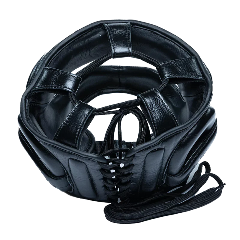 back view of black HIT N MOVE face saver headgear highlighting slim profile and visibility