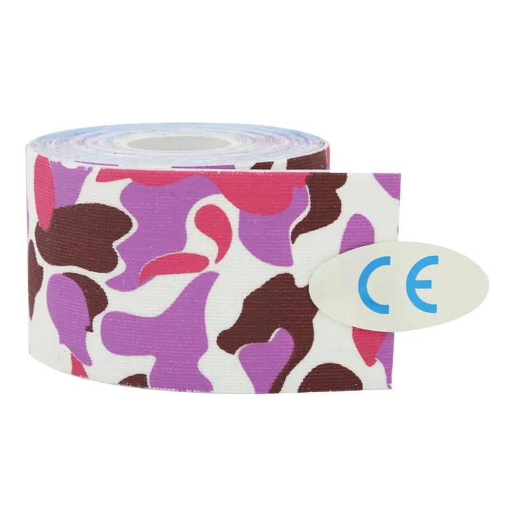 sports tape applied to knee for running support pink