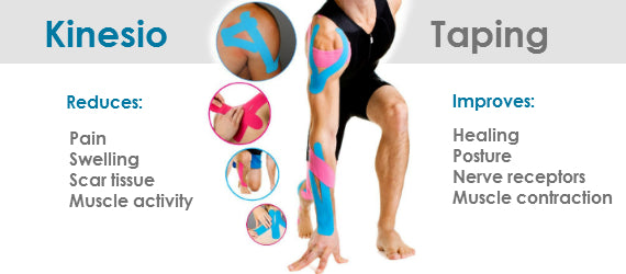 Kinesiology tape applied to knee for running support