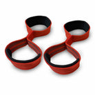 Close-up of neoprene padded wrist support on figure 8 lifting straps red