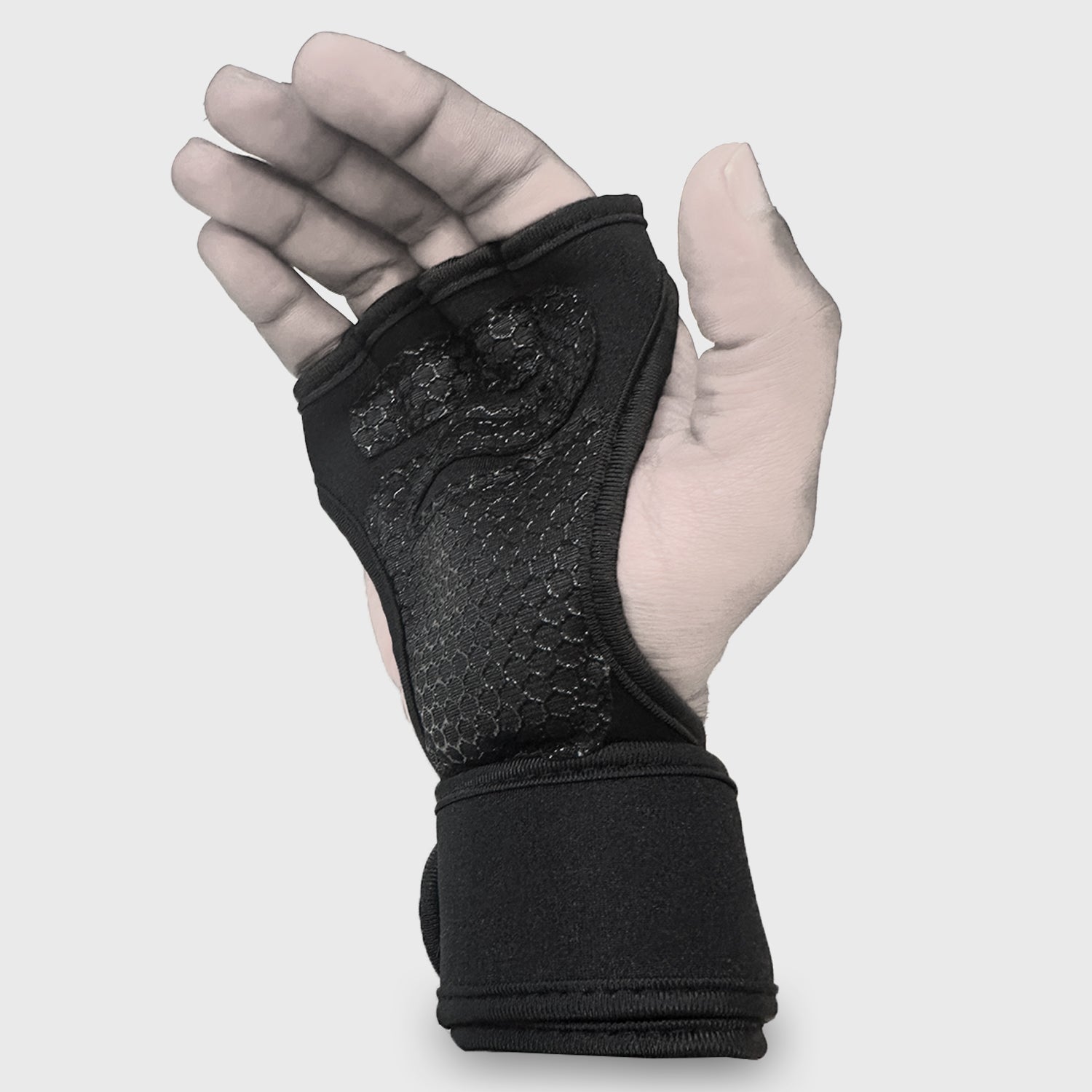 Pair of neoprene weightlifting gloves with wrist support on white background