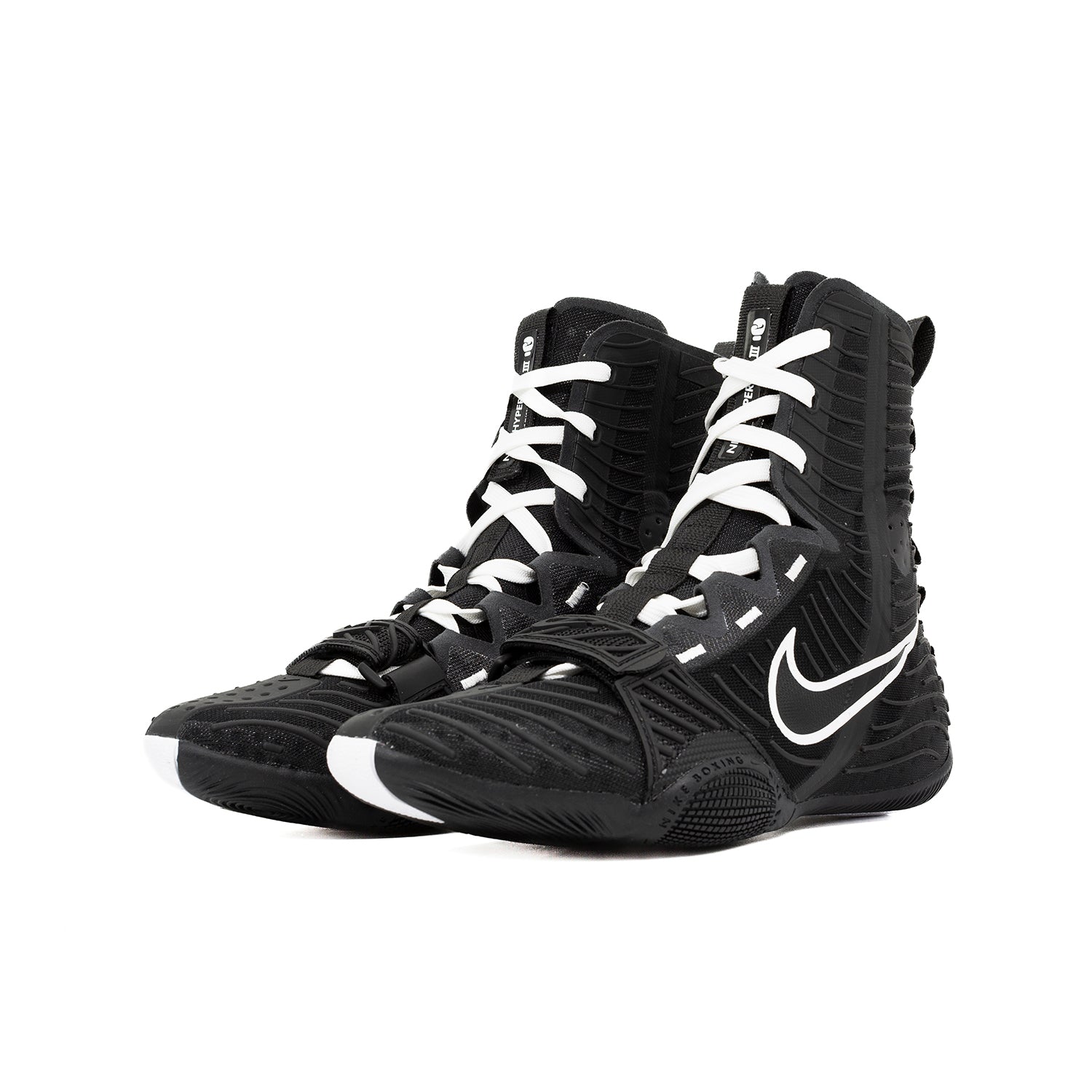 medial side view of Nike HyperKO 3 Black boxing shoes