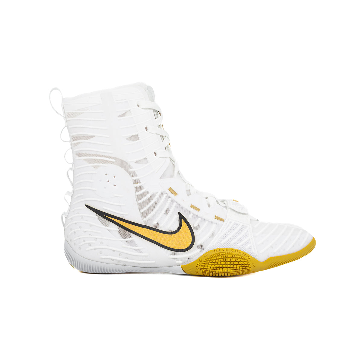 Nike HyperKO 3 Boxing Shoes in White/Gold displayed together showing the overall footwear design.