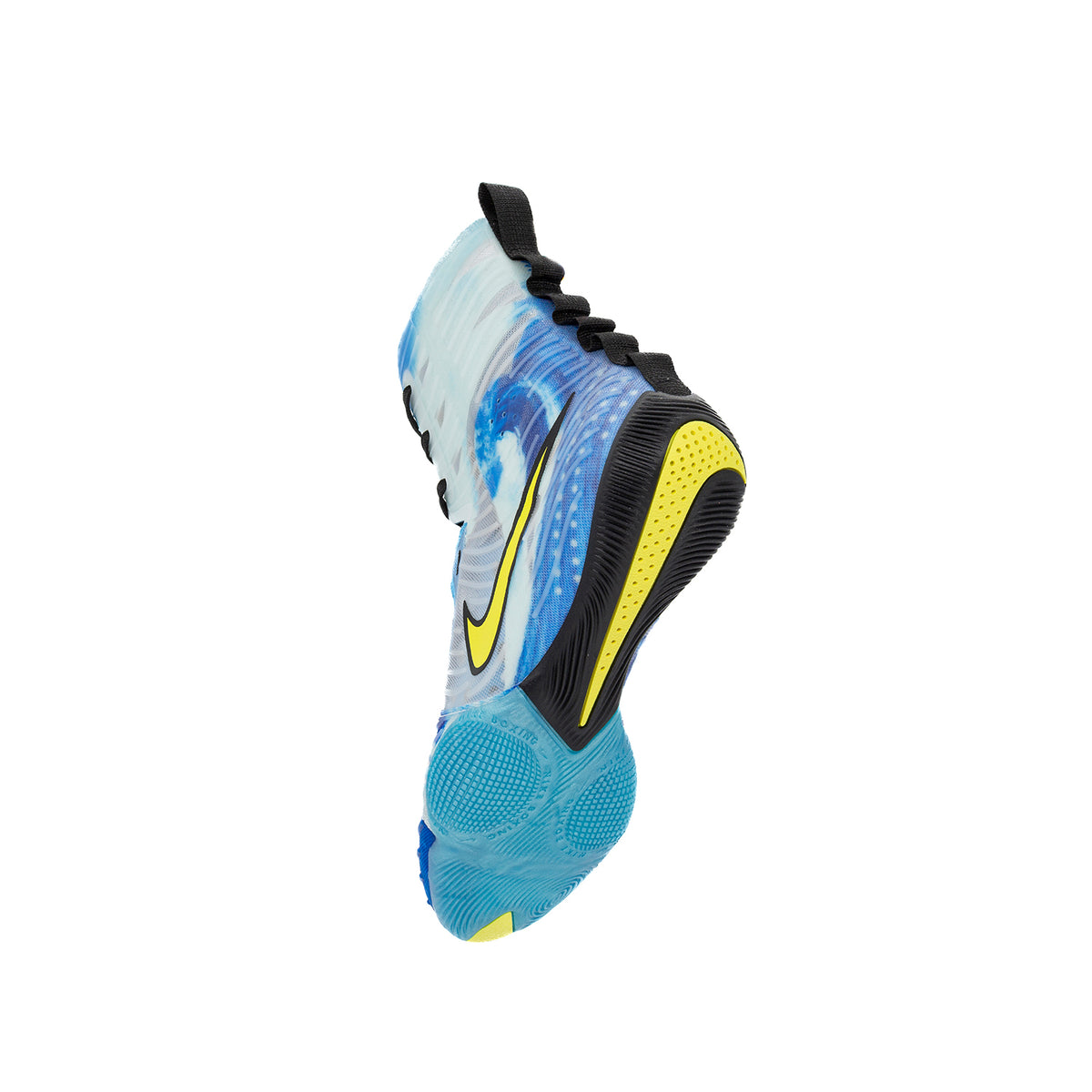 Rear view of Nike HyperKO 3 SE Photo Blue/Sonic Yellow boxing footwear