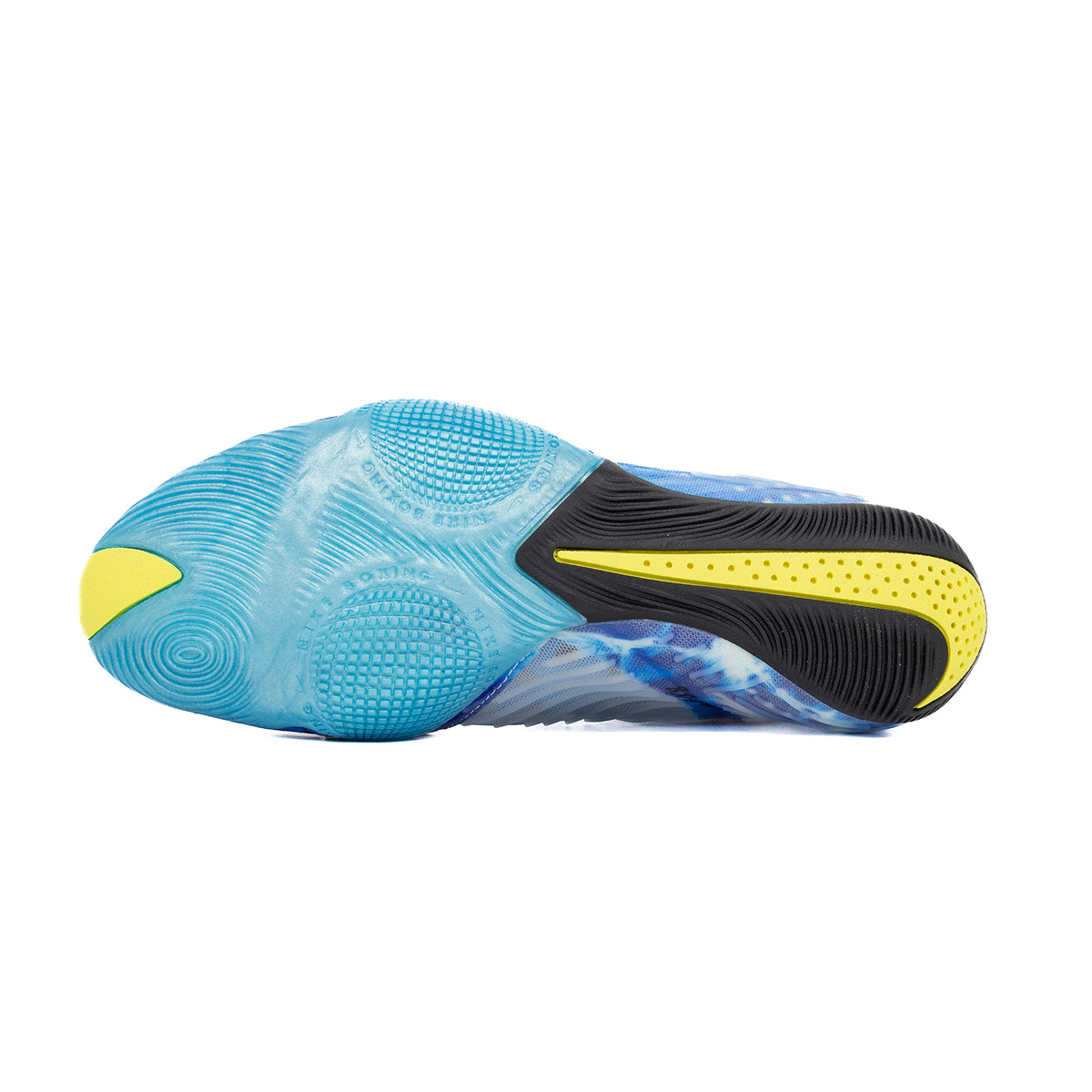 sole view of Nike HyperKO 3 SE Photo Blue/Sonic Yellow lightweight boxing shoes