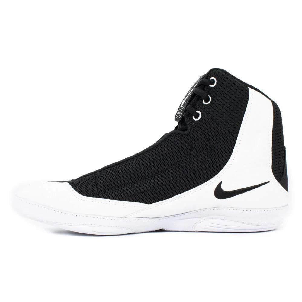 Medial side view of Nike Inflict 4 wrestling boots Black/White