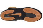 Close-up of Nike Inflict Wrestling Shoes Black/Gold showing lace-up design and textured sole.