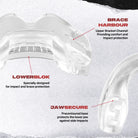 Angled view of clear Ortho Series mouthguard for braces showing flexible fit and durable build.