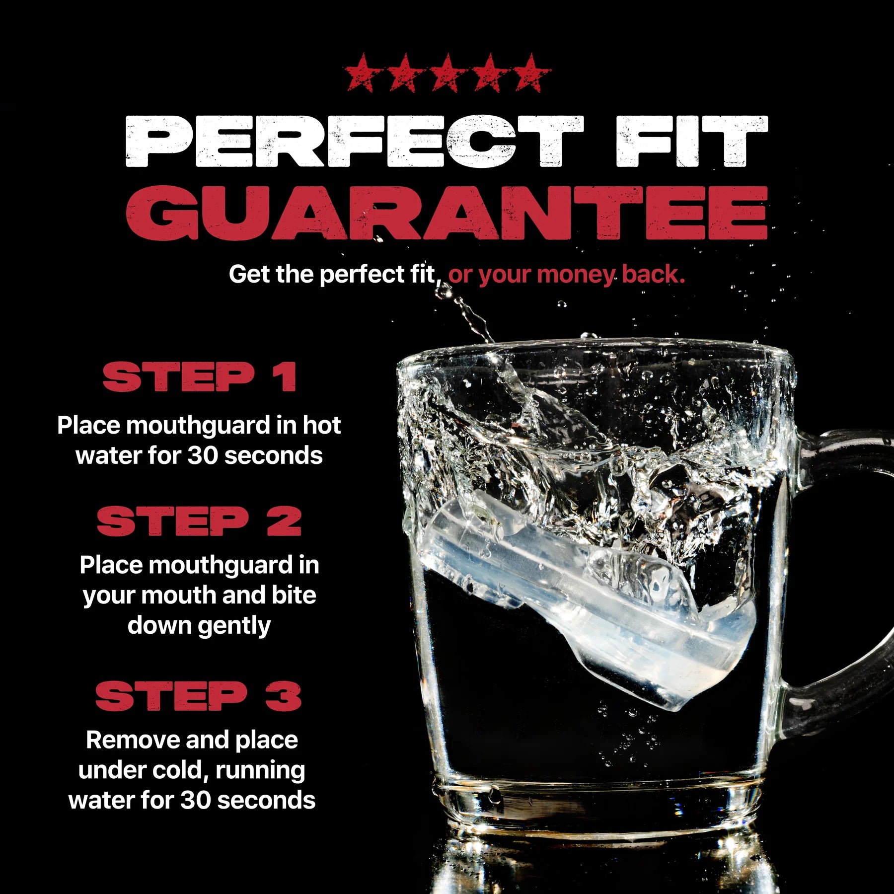 Close-up of clear Ortho Series mouthguard detailing BRACE HARBOUR and LOWERBLOK protection zones for brace safety