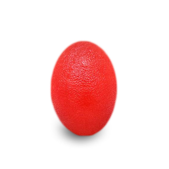 Red oval silicone hand strength trainer close-up