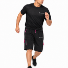 Care label of RingMaster 3 piece Black Pink set showing 95 percent polyester and 5 percent elastane