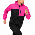 RingMaster Black Pink windbreaker jacket with hood front zip chest pocket and reflective accents