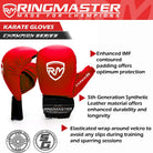 RingMaster Sports red kids karate gloves in 5th Generation Synthetic Leather