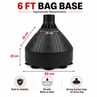 Ringmaster 6ft punch bag base dimensions showing 60cm base width, 20cm height, 30cm sloped section and 25cm neck base measurement