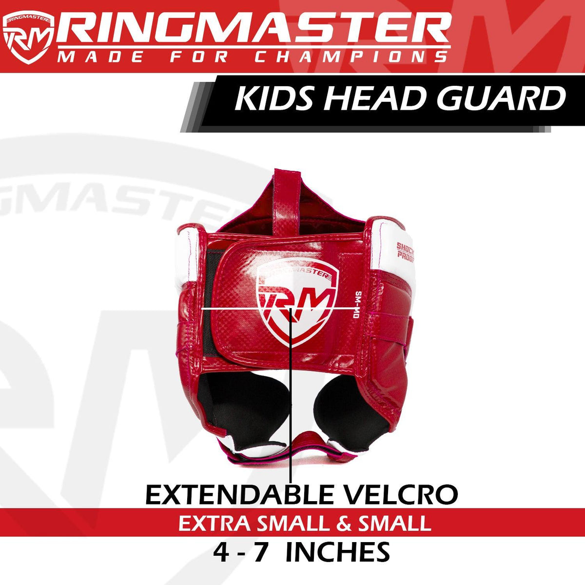 RingMaster Sports adjustable kids boxing headgear in red and white