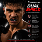 RingMaster black dual-layer mouthguard used during boxing and MMA training session
