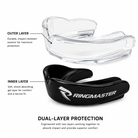 Close-up of RingMaster black mouthguard soft inner gel lining and dual-layer construction