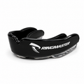Side profile of RingMaster black dual-layer boxing mouthguard showing ergonomic shape