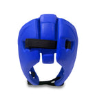 Adjustable Velcro and elastic strap on blue RingMaster headguard for stability.