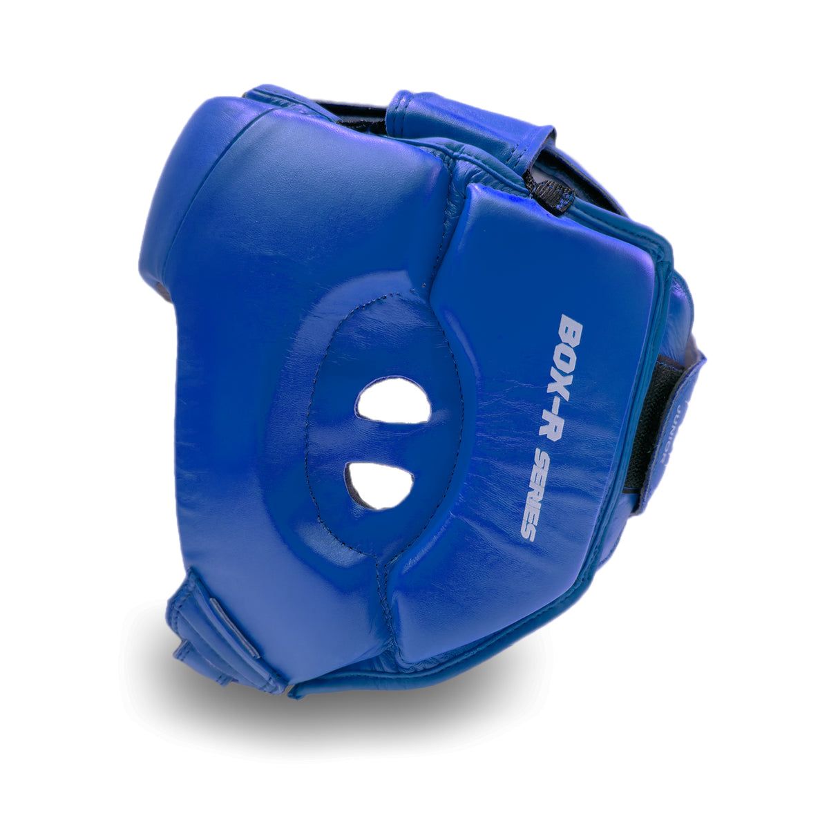 RingMaster Sports blue genuine leather open face boxing headgear