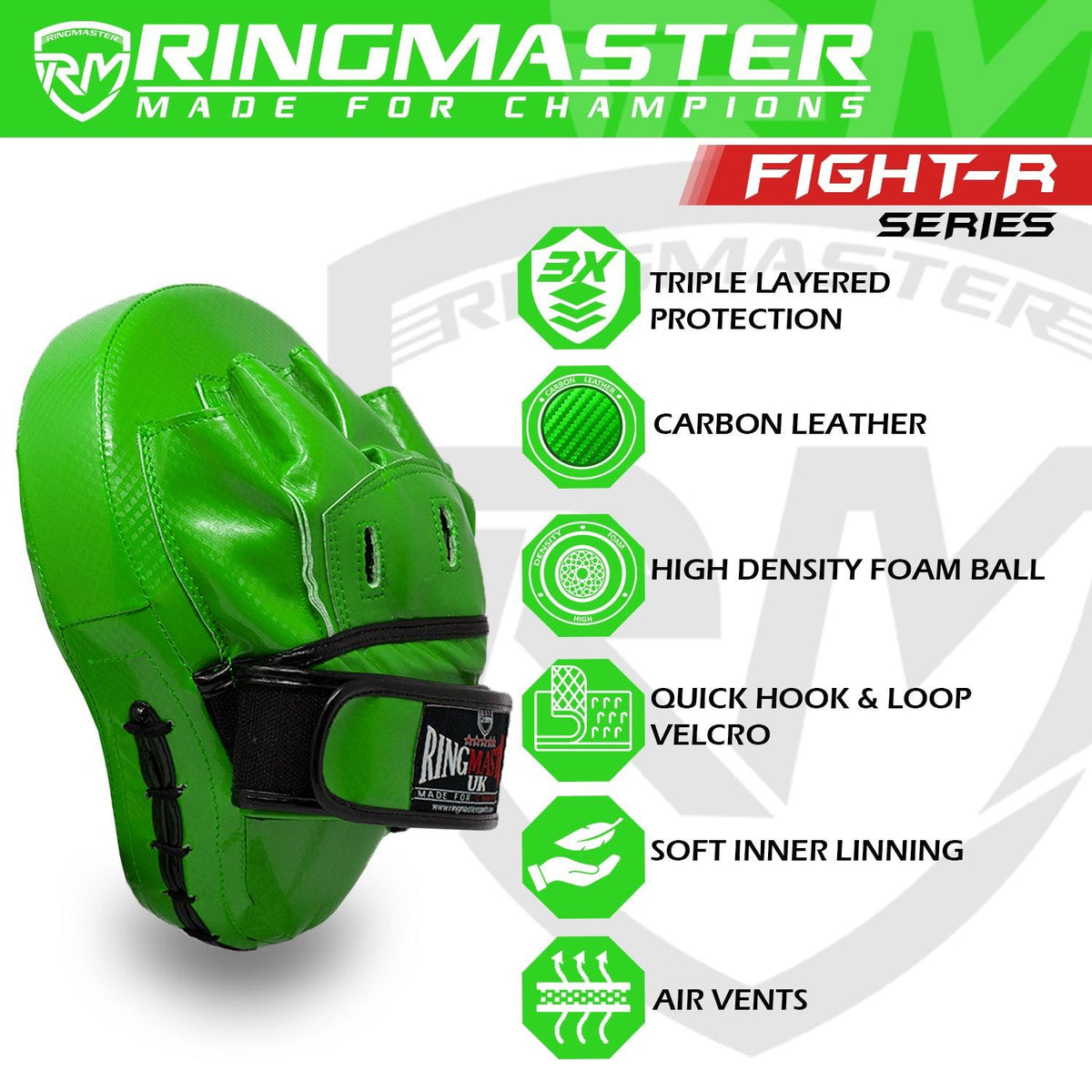 Green RingMaster Sports focus pads with CarbonTECH Leather