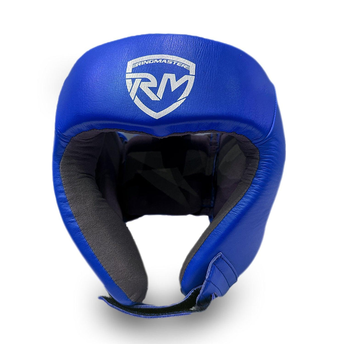 RingMaster Sports Champion Series open face boxing head guard in blue