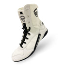 RingMaster Sports Champion Series kids boxing boots in white with black laces, lightweight junior boxing shoes designed for training, sparring, and club sessions