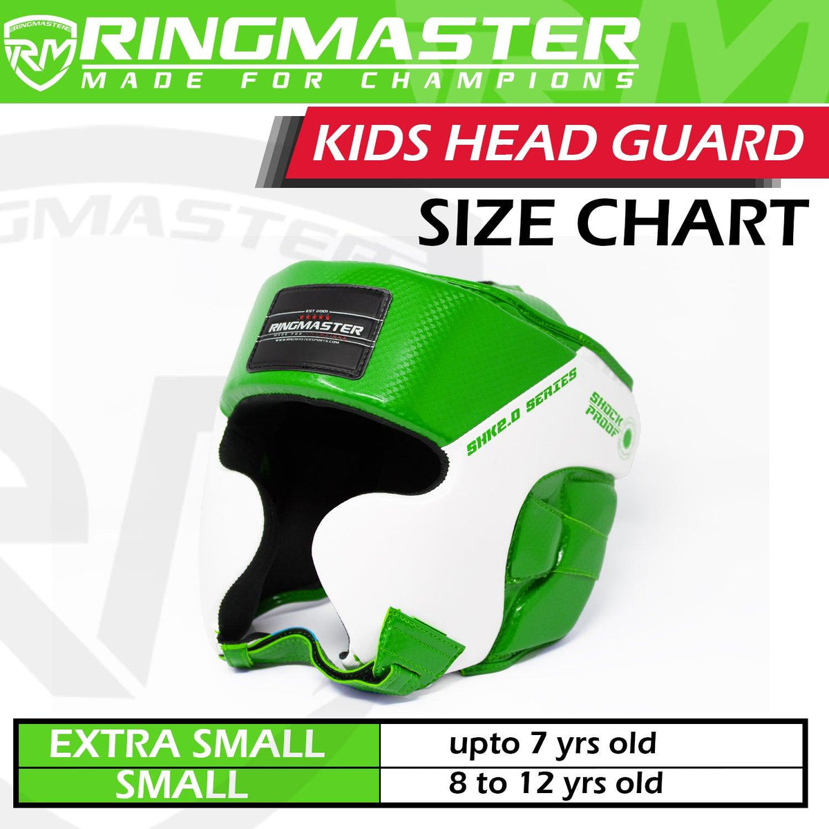 RingMaster Sports green and white children’s boxing head guard