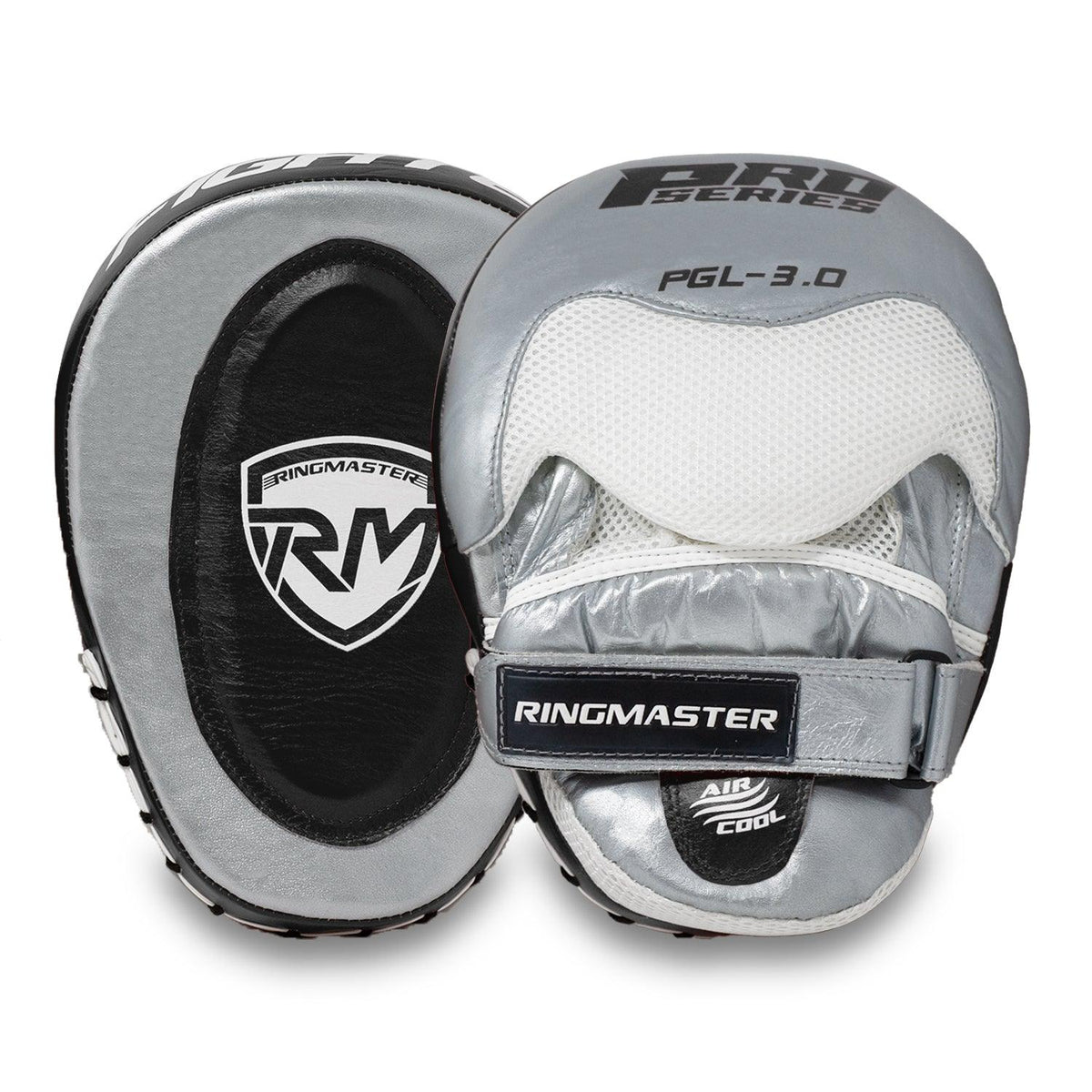 Black and silver RingMaster Sports genuine leather focus pads
