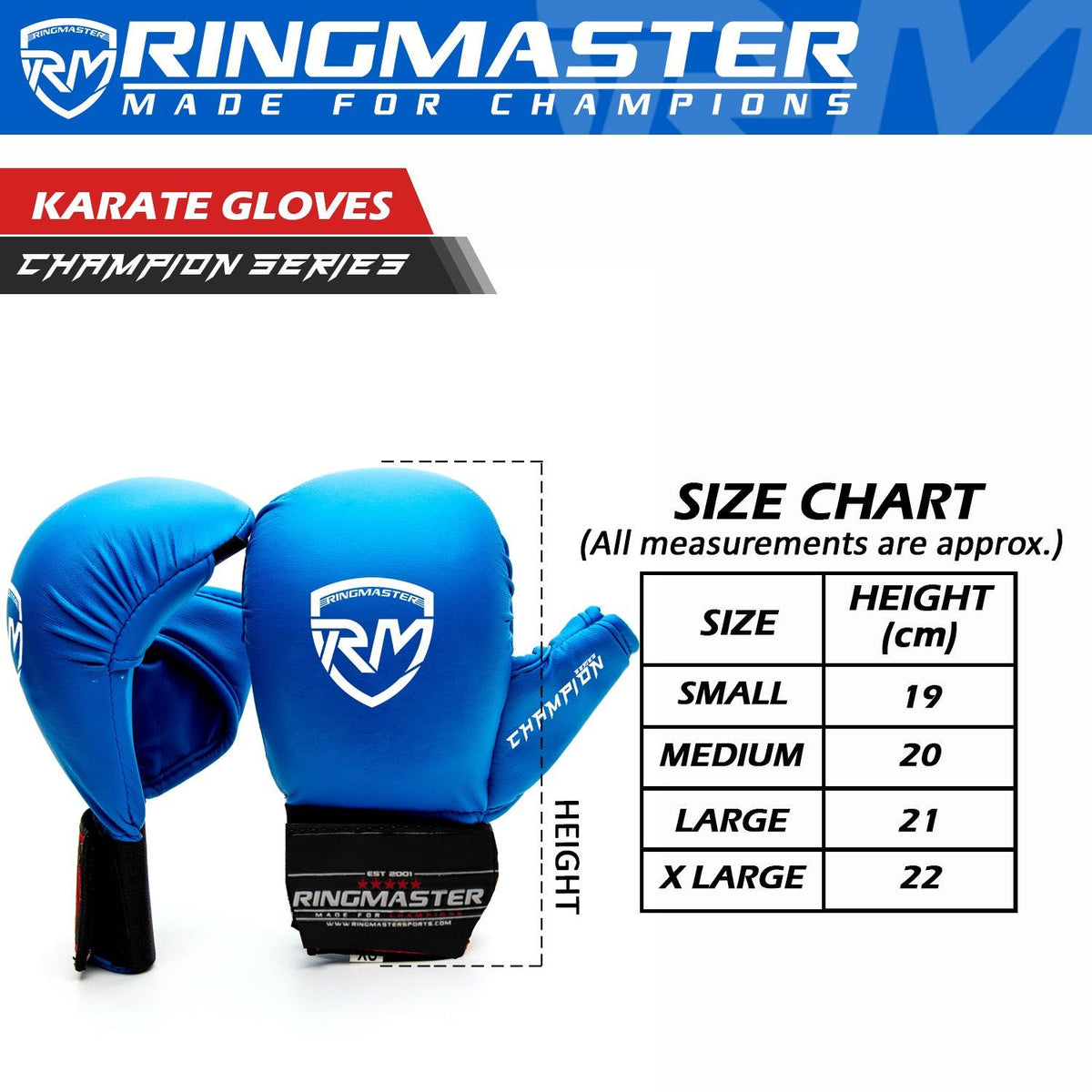 RingMaster Sports blue Karate gloves with IMF padding