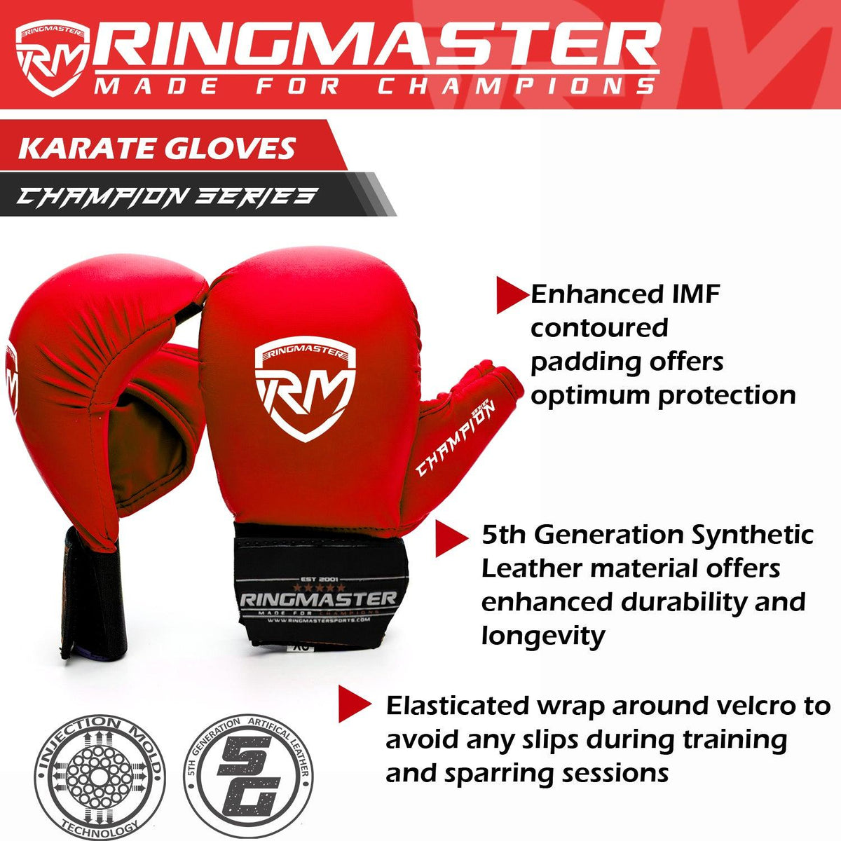 RingMaster Sports red Karate gloves with IMF padding